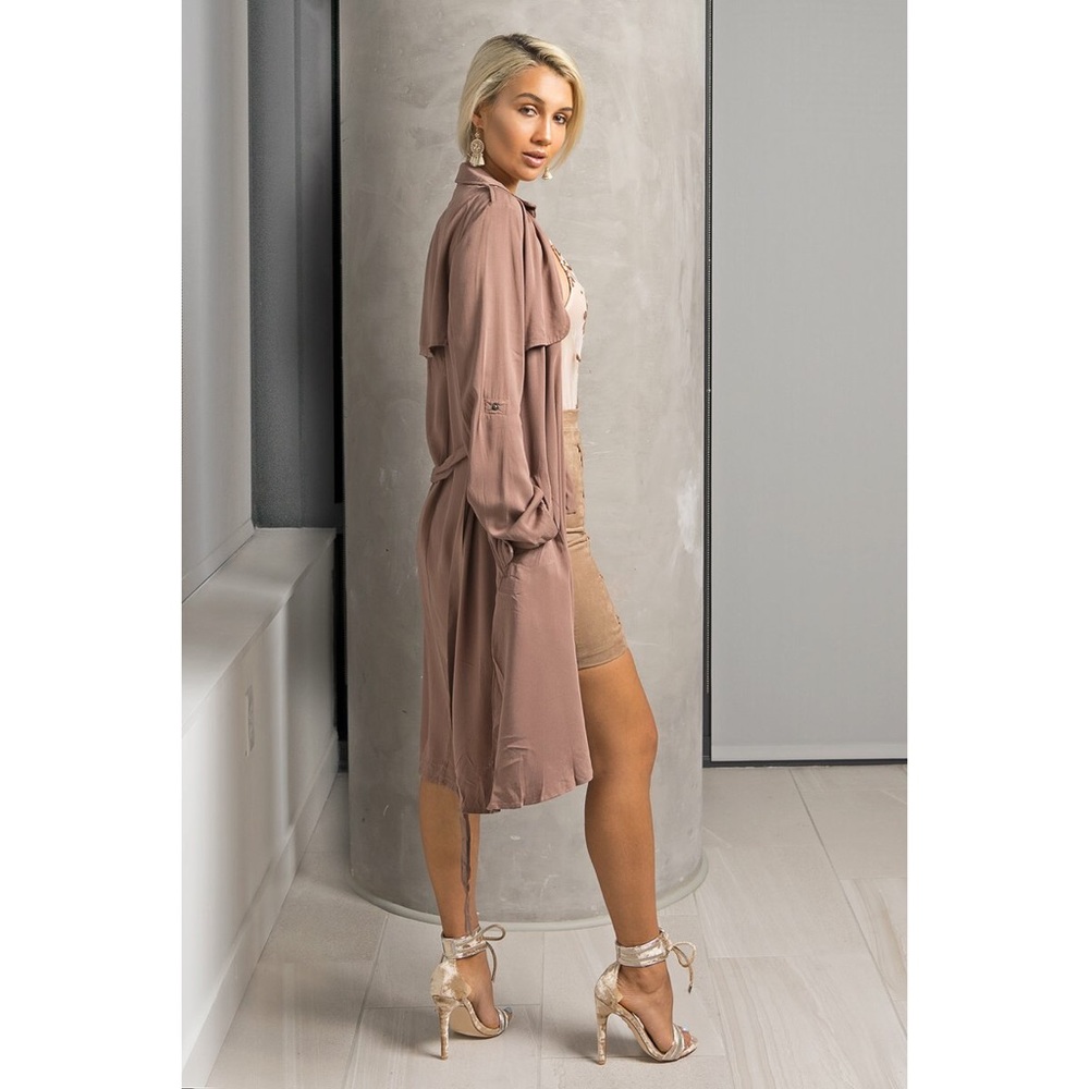 Dark Mauve Draped Trench Jacket - Picture 2 of 5